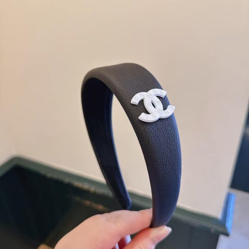 Alternative view of CHANEL CC LEATHER HEADBAND BLACK
