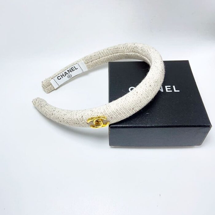 Alternative view of CHANEL SMALL CC TWEED HEADBAND WITH GOLD HARDWARE IN WHITE