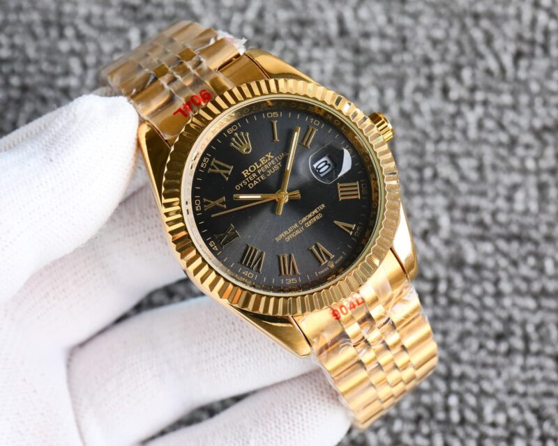 Alternative view of ROLEX DATEJUST ROMAN NUMERAL DIAL GOLD IN BLACK 41MM