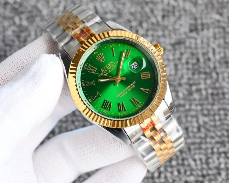 Alternative view of ROLEX DATEJUST ROMAN NUMERAL DIAL OYSTERSTEEL AND GOLD IN GREEN 41MM