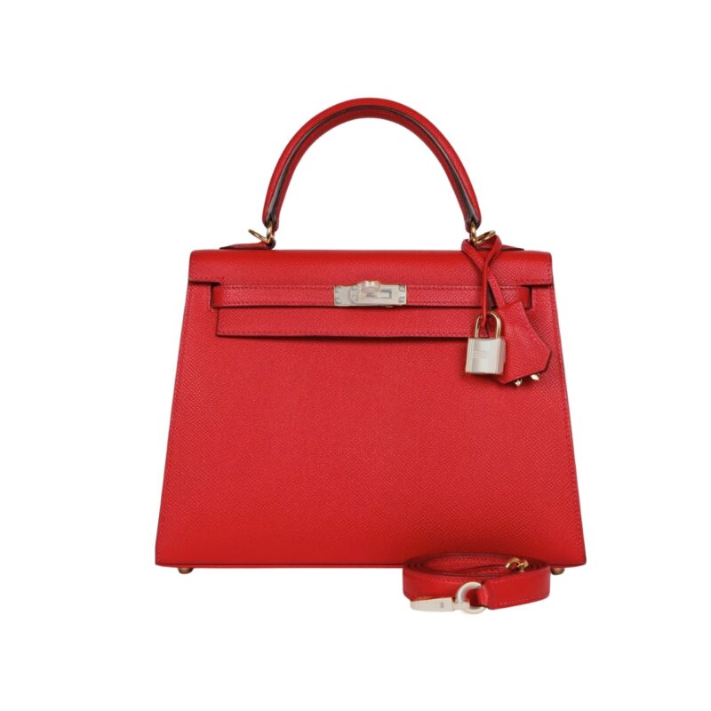 HERMÈS KELLY SELLIER 25 CASAQUE EPSOM ROUGE WITH SILVER HARDWARE IN 25CM