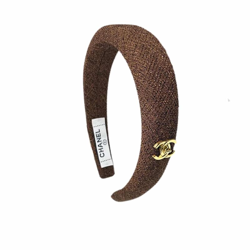 CHANEL CC TWEED HEADBAND WITH GOLD HARDWARE BROWN