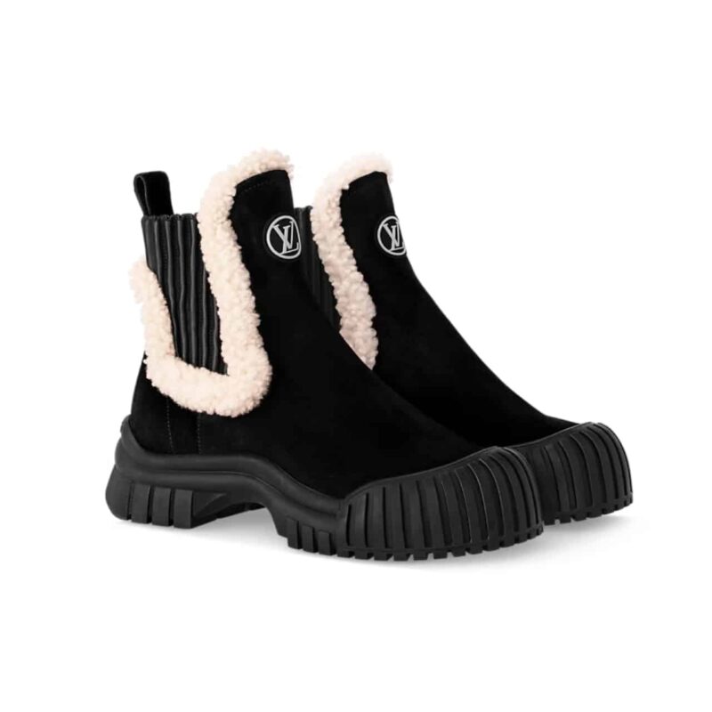LOUIS VUITTON RUBY FLAT BOOTS SUEDE SHEARLING BLACK 1AC7AC