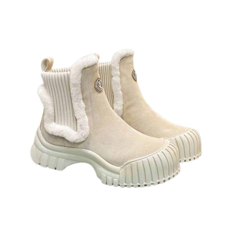LOUIS VUITTON RUBY FLAT BOOTS SUEDE SHEARLING BEIGE 1AGWGB