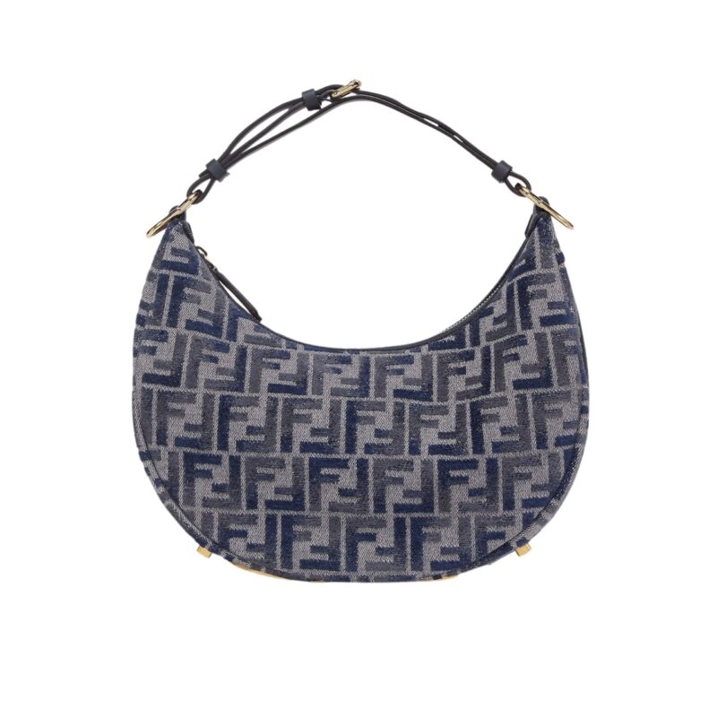 FENDI FENDIGRAPHY SMALL DARK BLUE FF CHENILLE BAG 30CM 8BR798ASU0F1PQM