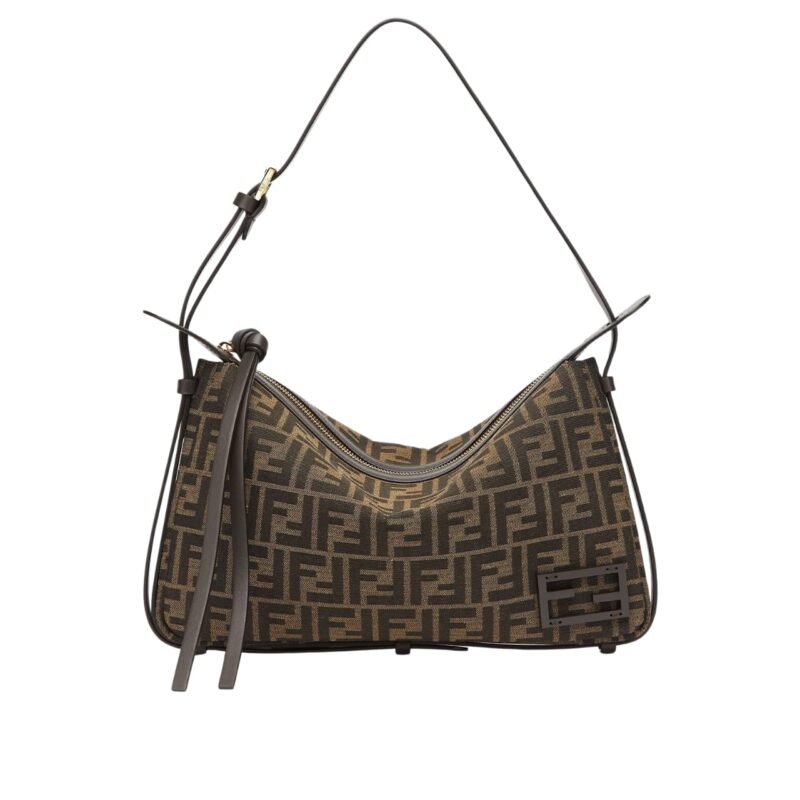 FENDI SIMPLY FENDI MEDIUM BROWN FF JACQUARD FABRIC BAG 25CM 8BR829AFPMF1GL7