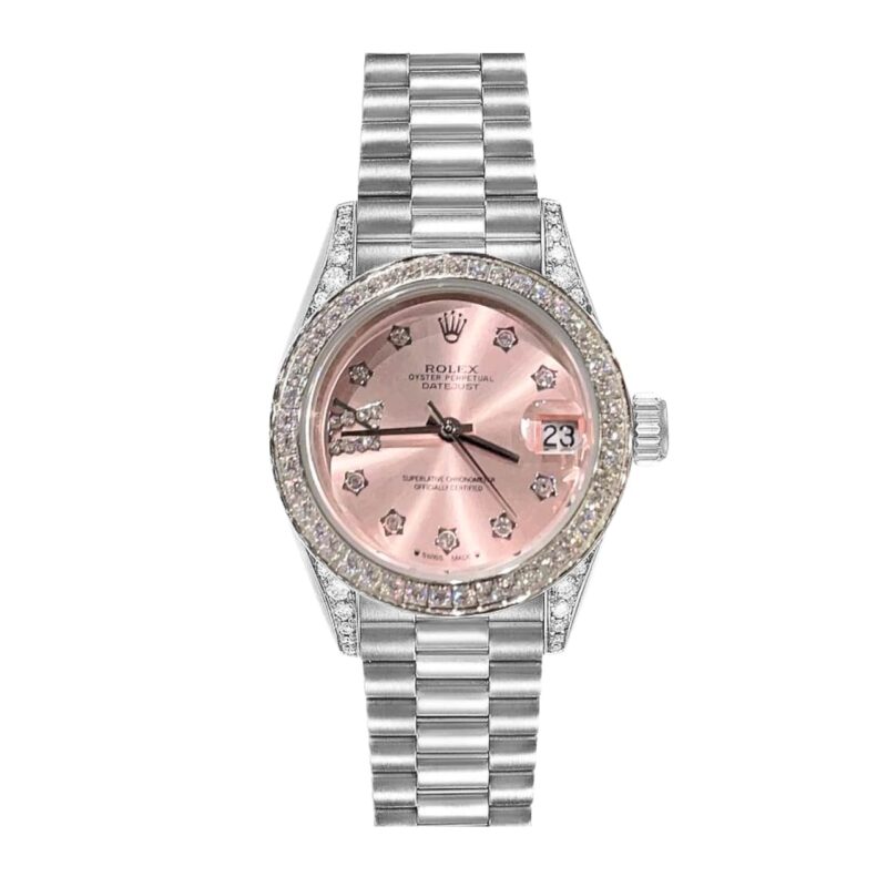 ROLEX DATEJUST DIAMOND BEZEL OYSTER WHITE GOLD PINK 28MM