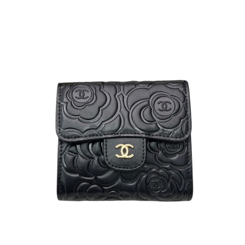 CHANEL SMALL FLORAL WALLET BLACK 11.5CM