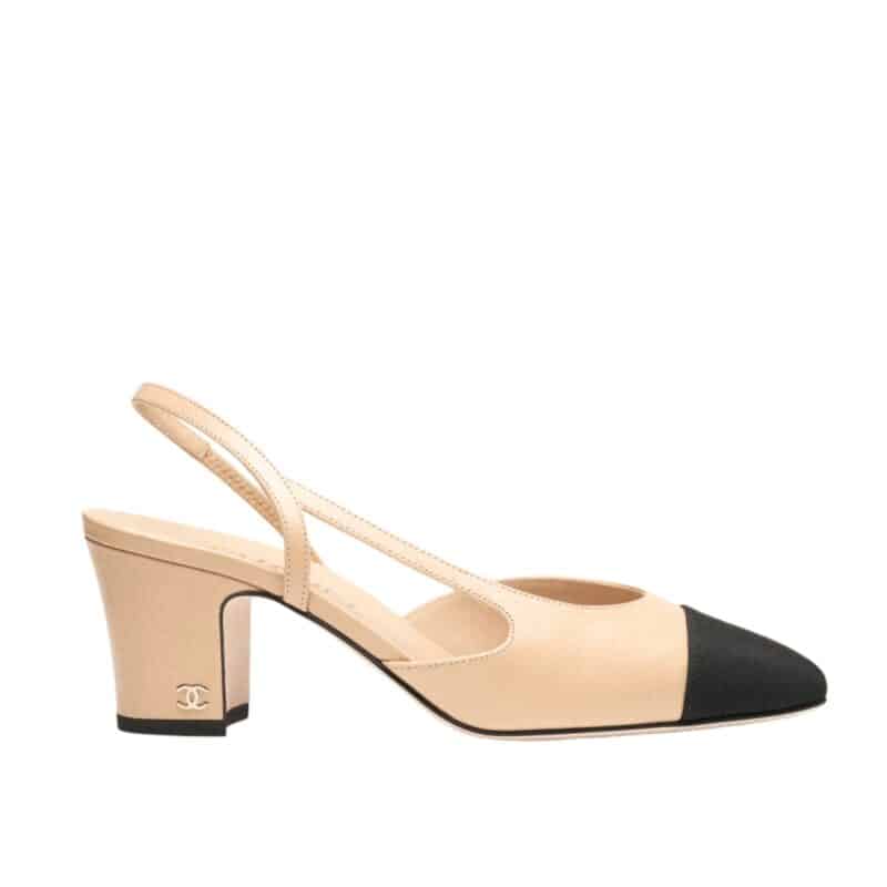 CHANEL SLINGBACKS GROSGRAIN BEIGE & BLACK G31318 Y50006 C8378