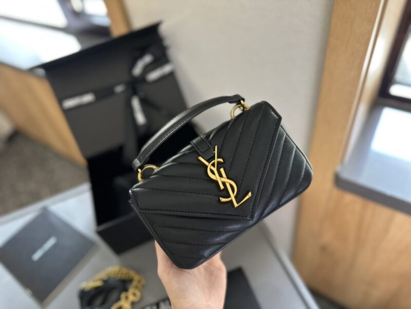 Alternative view of SAINT LAURENT COLLEGE MINI CHAIN BAG IN SHINY CRACKLED LEATHER BLACK 20CM 779430DZH071000