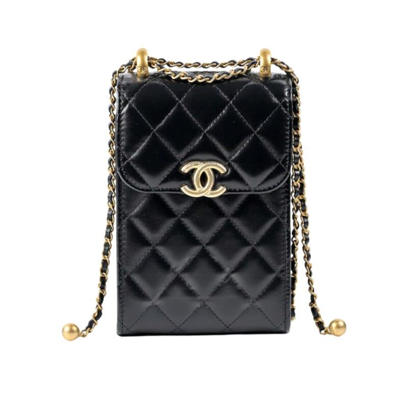 CHANEL TRENDY CC PHONE HOLDER QUILTED CROSSBODY BAGS BLACK 17CM