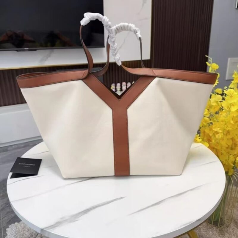 Alternative view of SAINT LAURENT Y TOTE IN CANVAS AND LEATHER BAG BEIGE 37CM 817602FAC7T9856