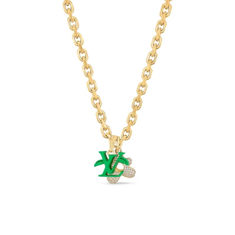 LOUIS VUITTON LV BLOOMING NECKLACE GOLD WITH GREEN M01867