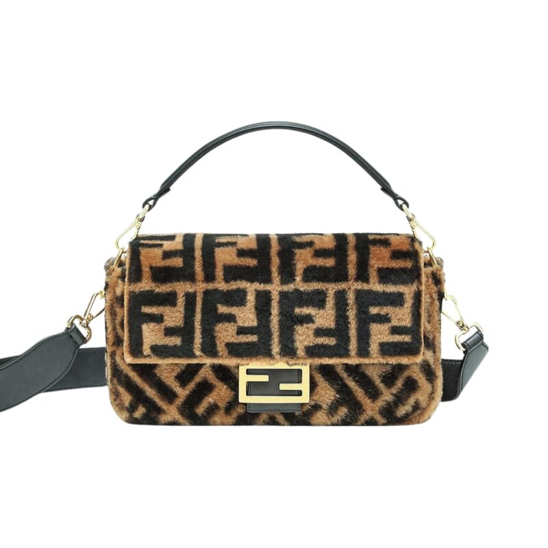 FENDI BAGUETTE SHEEPSKIN BAG BROWN 26CM