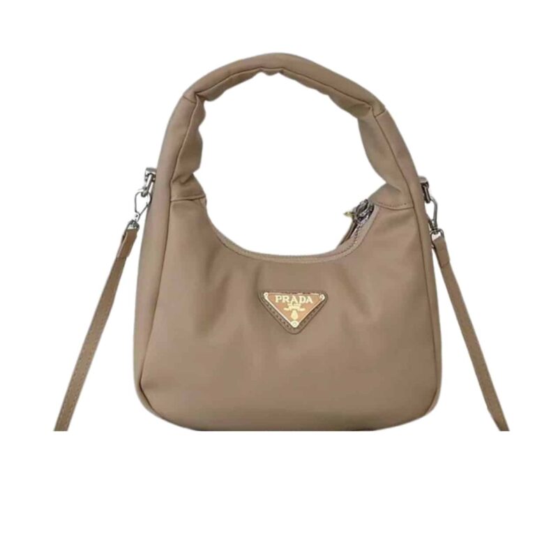 PRADA SOFT PADDED NAPPA LEATHER BAG BEIGE 21CM