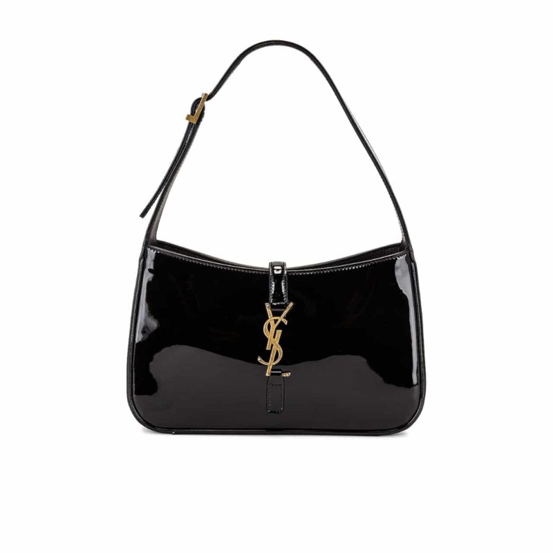 SAINT LAURENT LE 5 A 7 PATENT HOBO BAG IN SHINY LEATHER BLACK 25CM