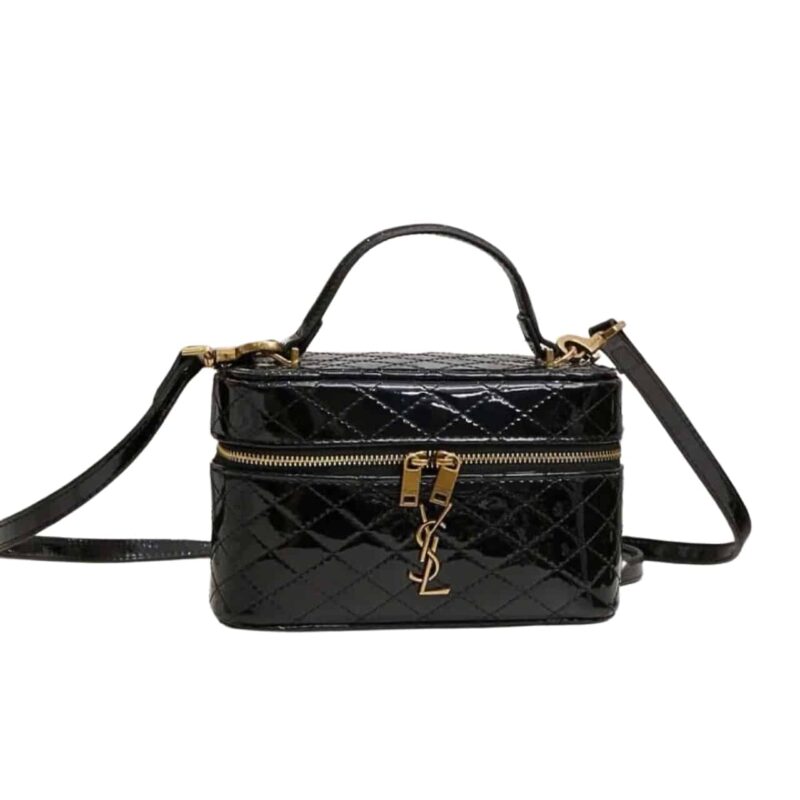 SAINT LAURENT GANY VANITY BAG IN PATENT LEATHER BLACK 19CM