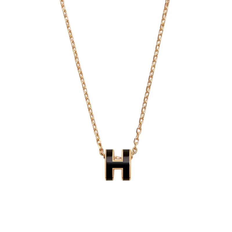 HERMES MINI POP H PENDANT NECKLACE BLACK AND GOLD