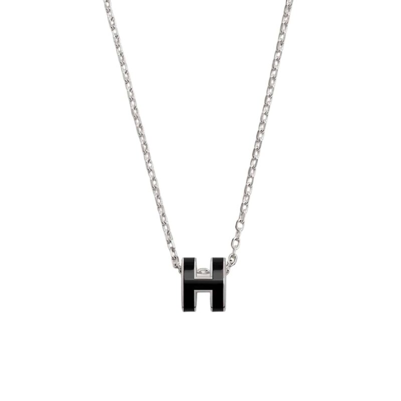 HERMES MINI POP H PENDANT NECKLACE BLACK AND SILVER