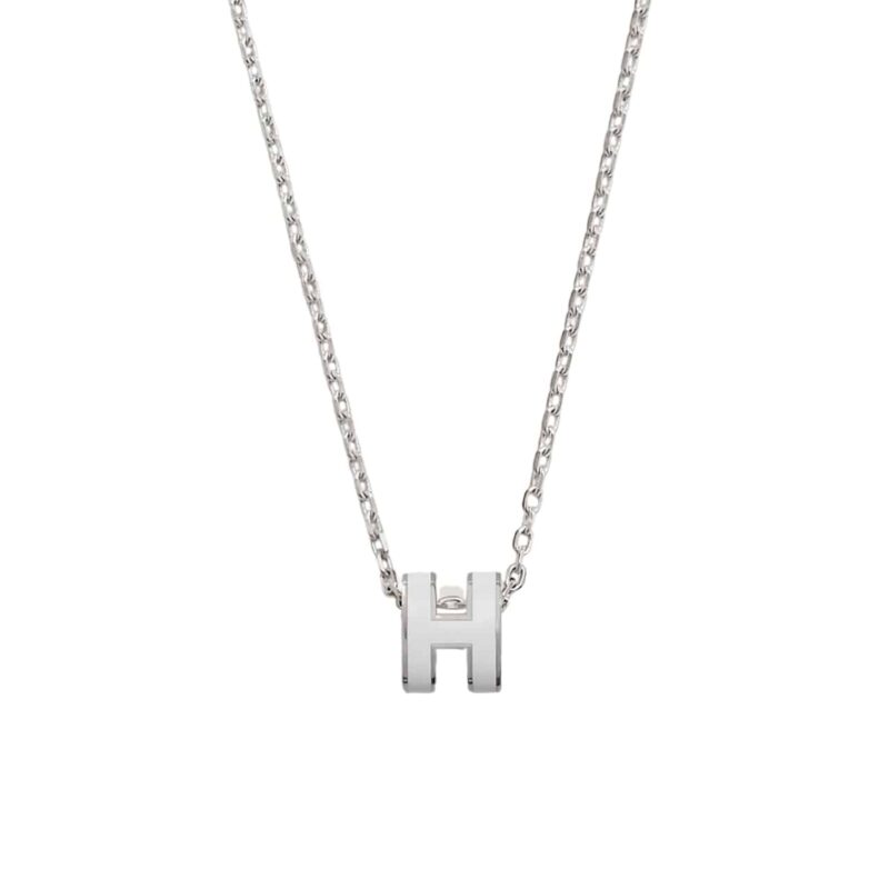 HERMES MINI POP H PENDANT NECKLACE WHITE AND SILVER