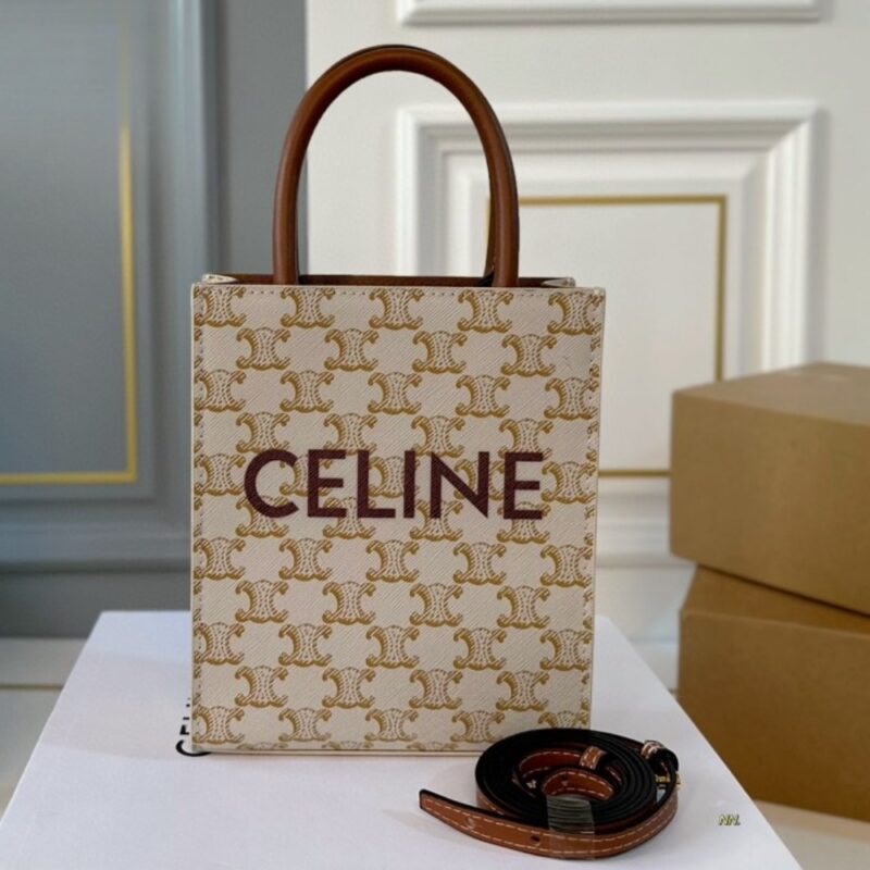 Alternative view of CELINE MINI VERTICAL CABAS IN TRIOMPHE CANVAS AND BEIGE 17CM