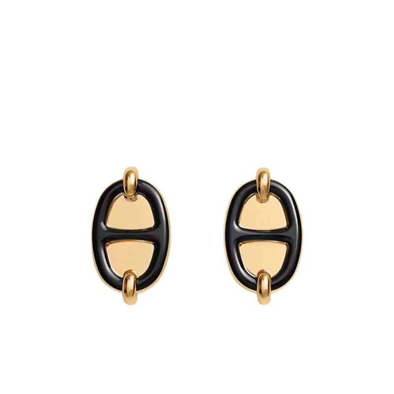 HERMES MINI MAILLON EARRINGS BLACK