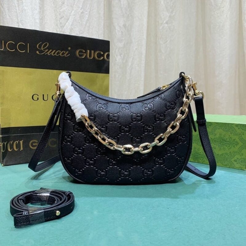 Alternative view of GUCCI GG EMBLEM SMALL SHOULDER BAG BLACK 23CM 815409 AAEEM 1000