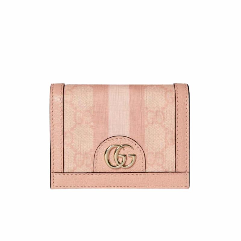 GUCCI OPHIDIA GG CARD CASE WALLET PINK 11CM