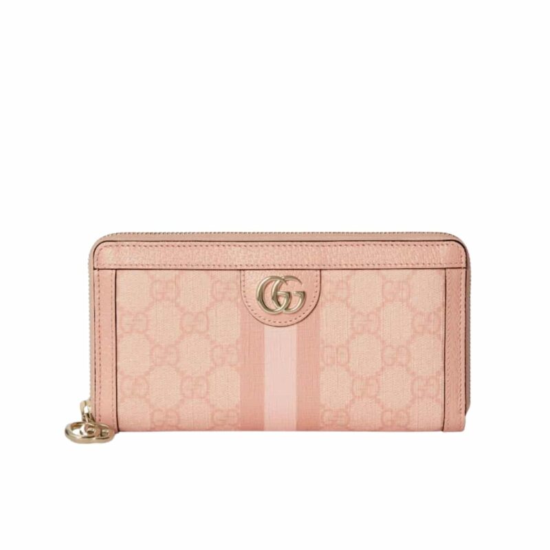 GUCCI OPHIDIA GG ZIP AROUND WALLET PINK 19CM