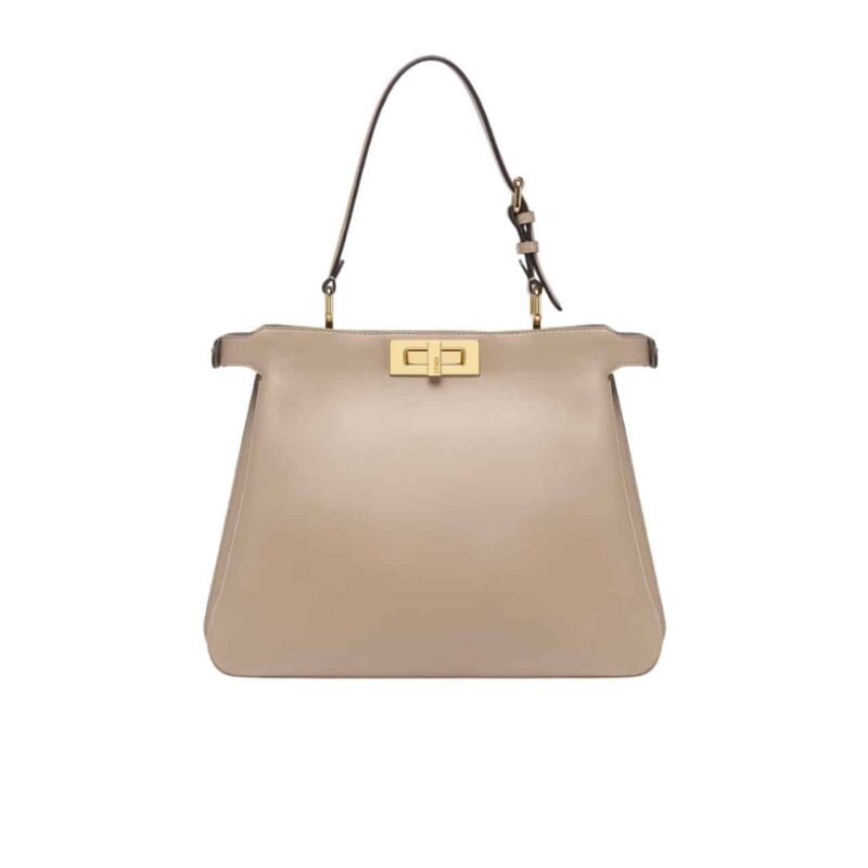 FENDI PEEKABOO SOFT MEDIUM LEATHER BAG DOVE GREY 33CM