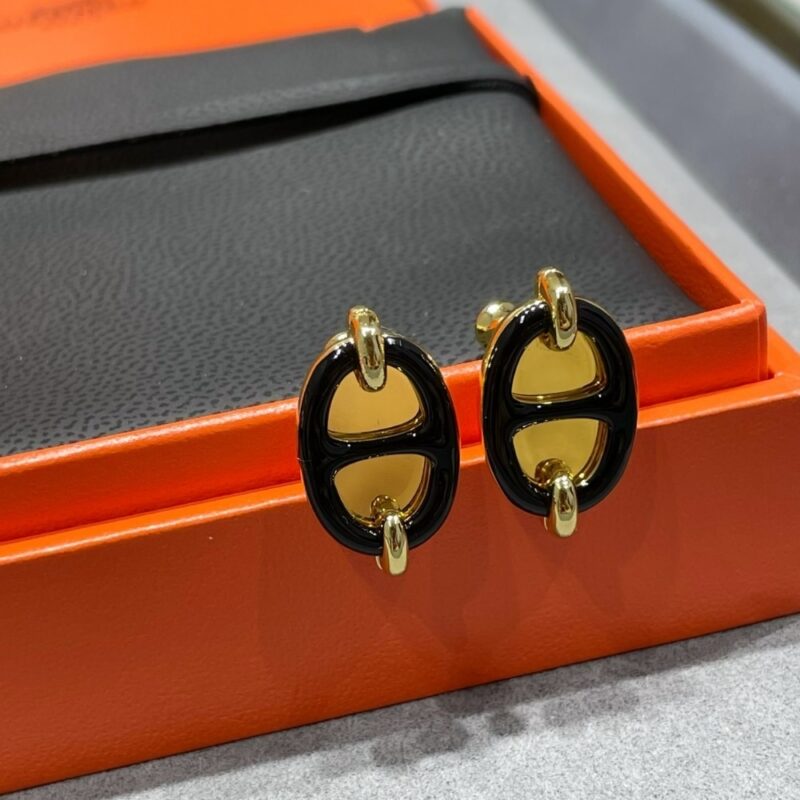 Alternative view of HERMES MINI MAILLON EARRINGS BLACK