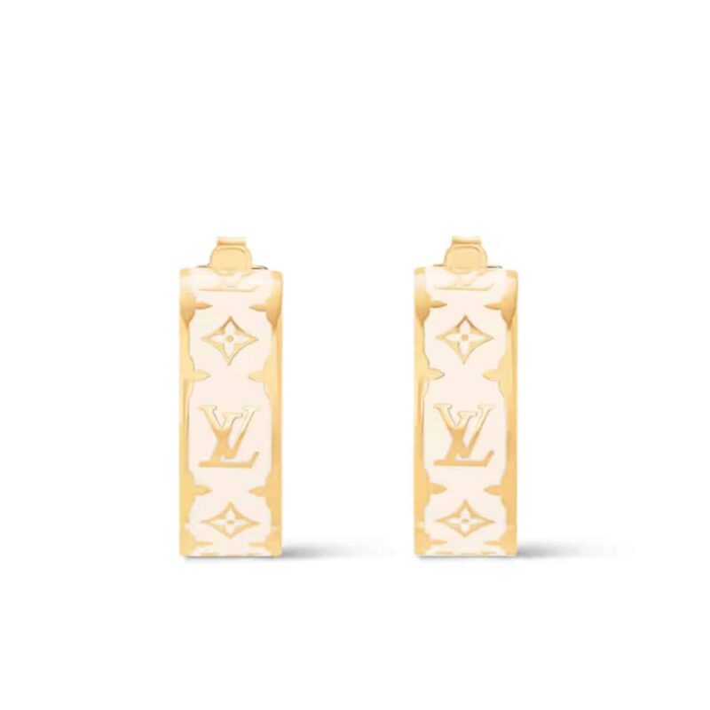 LOUIS VUITTON NANOGRAM ENAMEL EARRINGS WHITE M01830
