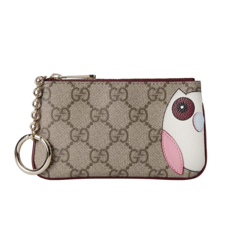 GUCCI KEY CASE WITH GG AND OWL DETAIL BEIGE AND DARK BROWN 12CM