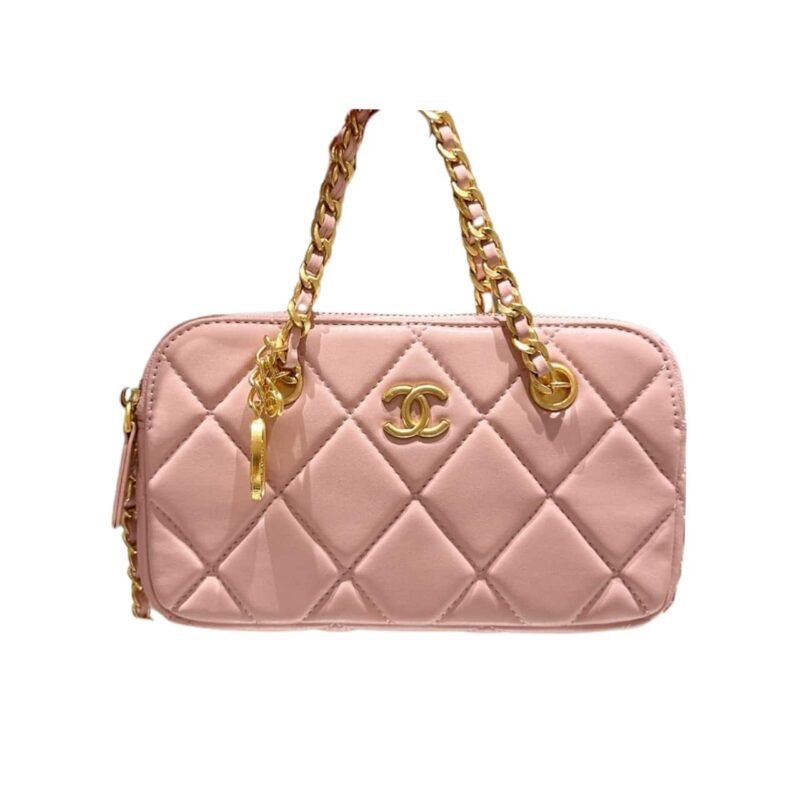 CHANEL MATELASSE FLAP BAG WITH CHAIN PINK 20CM