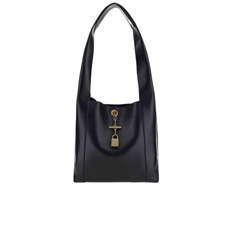 SAINT LAURENT LEATHER SHOULDER BAG WITH PADLOCK DETAIL BLACK 27CM