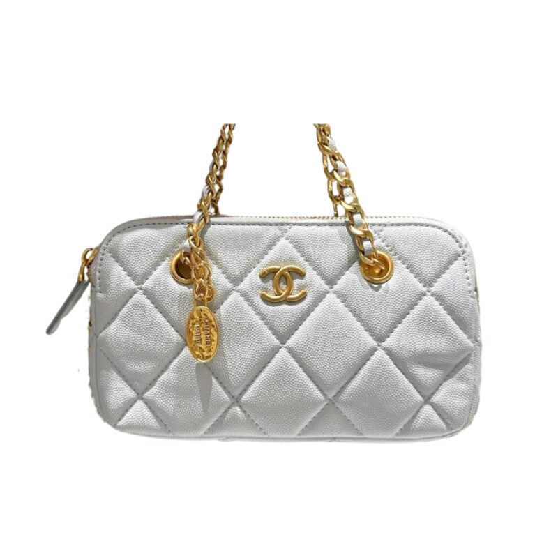 CHANEL MATELASSE FLAP CAVIAR BAG WITH CHAIN MINT BLUE 20CM