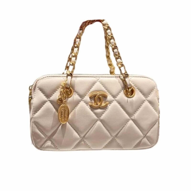 CHANEL MATELASSE FLAP BAG WITH CHAIN WHITE 20CM