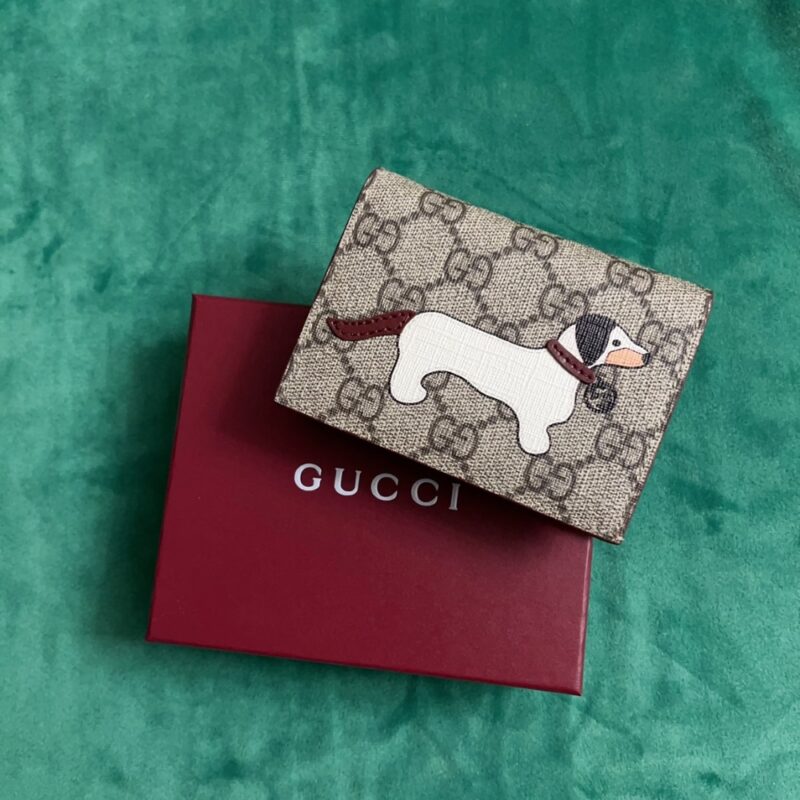 Alternative view of GUCCI GG MINI WALLET WITH DOG DETAIL BEIGE AND DARK BROWN 11CM