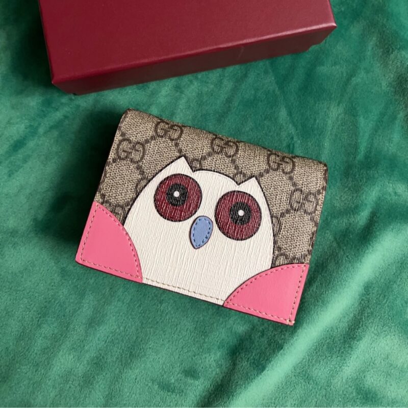 Alternative view of GUCCI GG MINI WALLET WITH OWL DETAIL BEIGE AND DARK BROWN 11CM