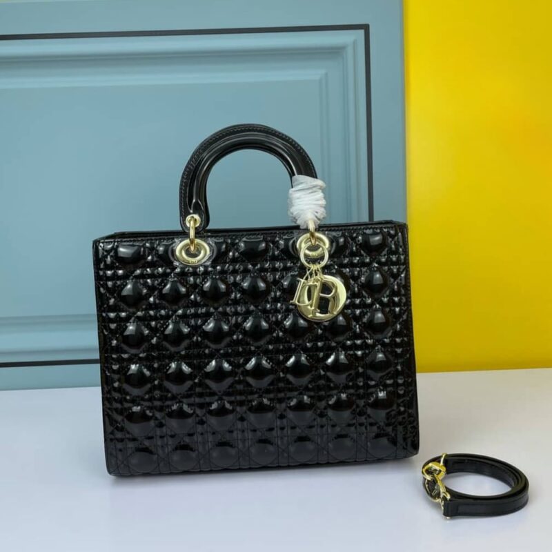 Alternative view of DIOR LADY DIOR PATENT CANNAGE BAG BLACK 32CM