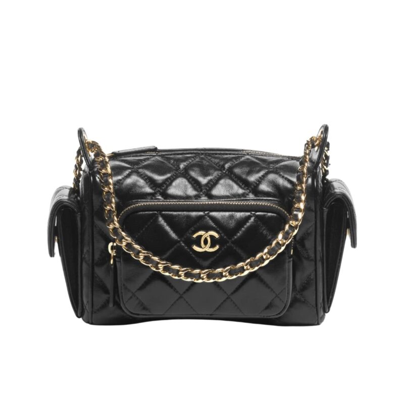 CHANEL SMALL CAMERA CASE BAG BLACK 23CM AS5220 B18234 94305