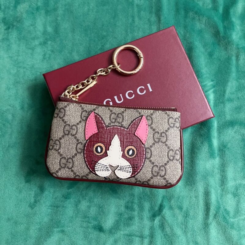 Alternative view of GUCCI KEY CASE WITH GG AND CAT DETAIL BEIGE AND DARK BROWN 12CM