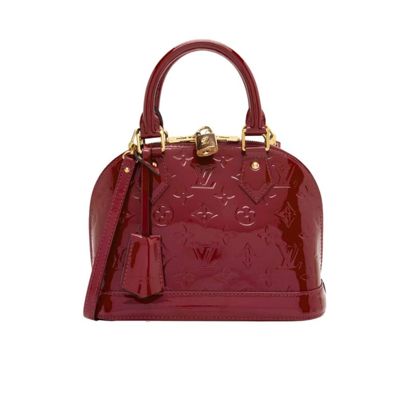 LOUIS VUITTON ALMA BB MONOGRAM VERNIS LEATHER DARK RED 23CM