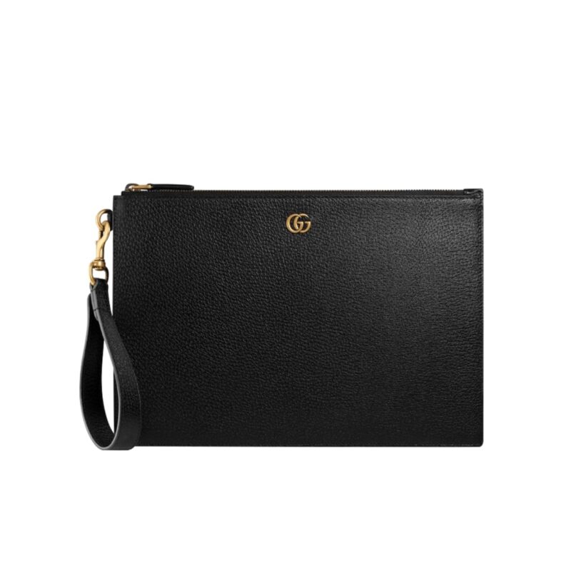 GUCCI GG LEATHER POUCH CLUTCH BAG BLACK 29CM