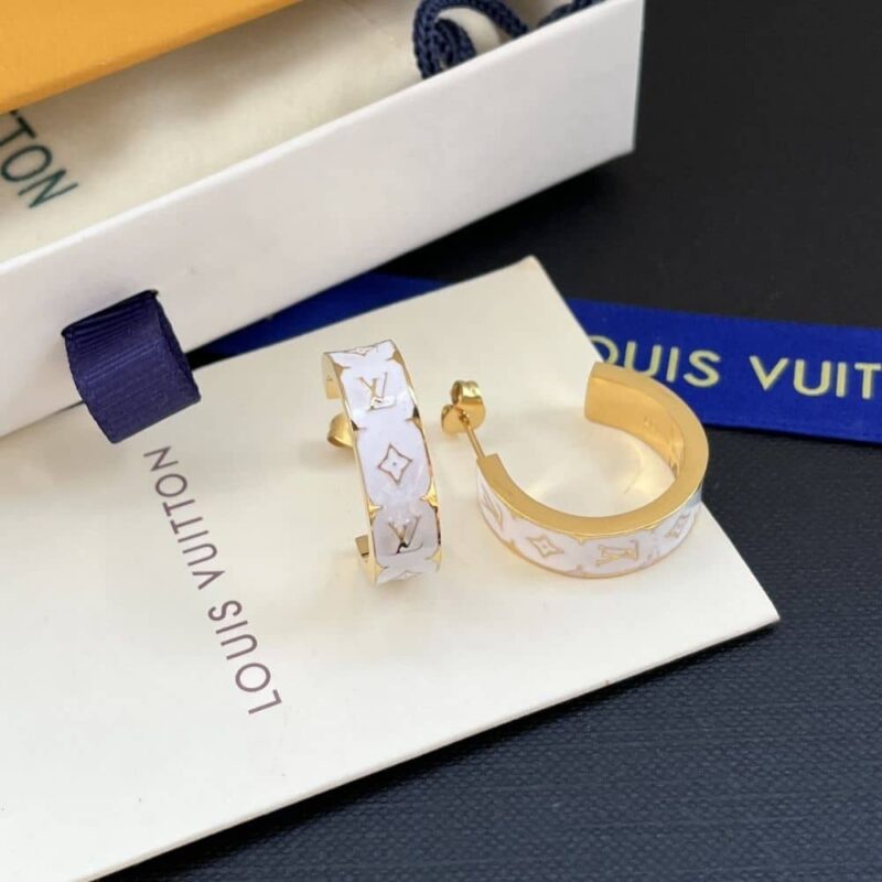Alternative view of LOUIS VUITTON NANOGRAM ENAMEL EARRINGS WHITE M01830