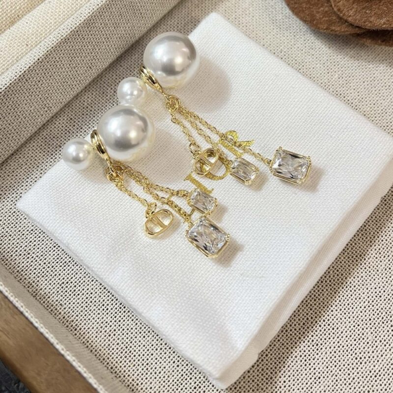 Alternative view of DIOR TRIBALES EARRINGS GOLD FINISH METAL WITH WHITE RESIN PEARLS AND SILVER TONE CRYSTALS