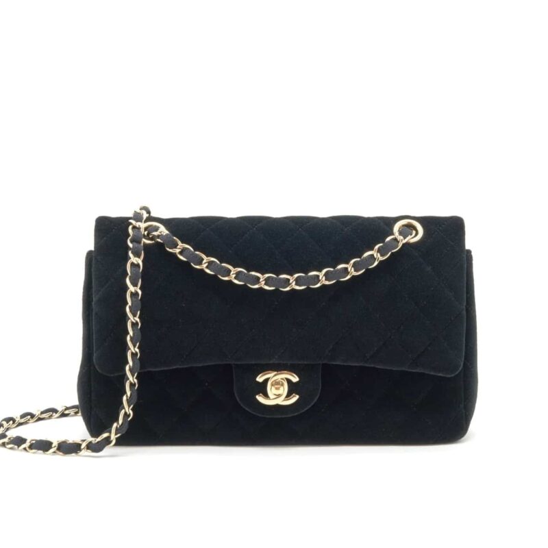 CHANEL VELVET PEARL CRUSH MINI FLAP BAG BLACK 20CM