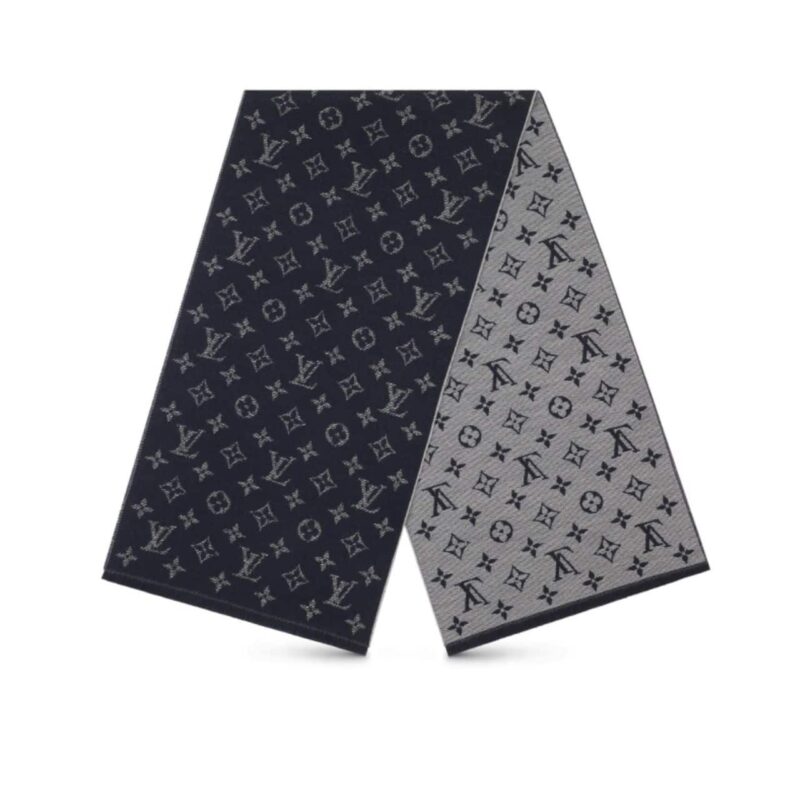 LOUIS VUITTON CACHECOL MONOGRAM DENIM SCARF DARK GREY