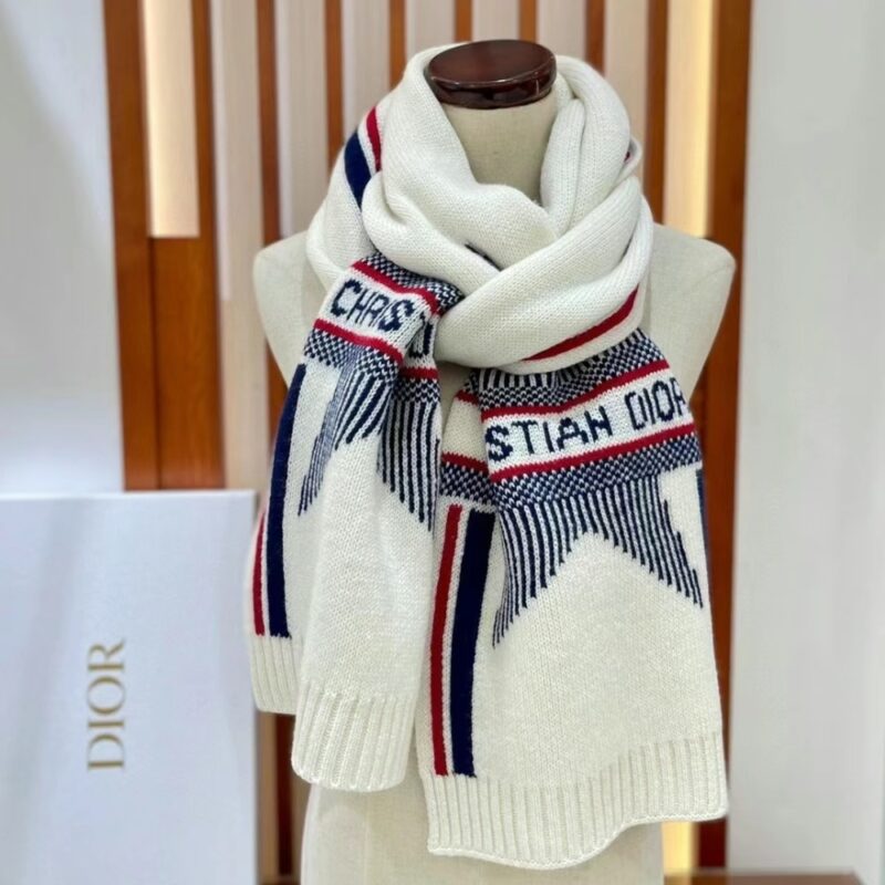 Alternative view of DIOR DIORALPS SCARF WHITE THREE TONE WOOL AND CASHMERE