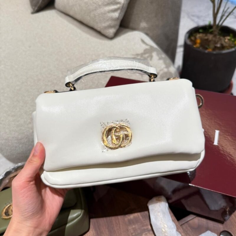 Alternative view of GUCCI GG MILANO MINI TOP HANDLE BAG WHITE PUFFY LEATHER 21CM 806017 AAD5X 9110